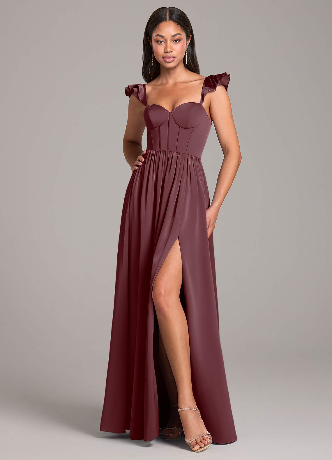 azazie bridesmaid dresses reviews Denisse Sangria Stretch Satin azazie size chart conversion