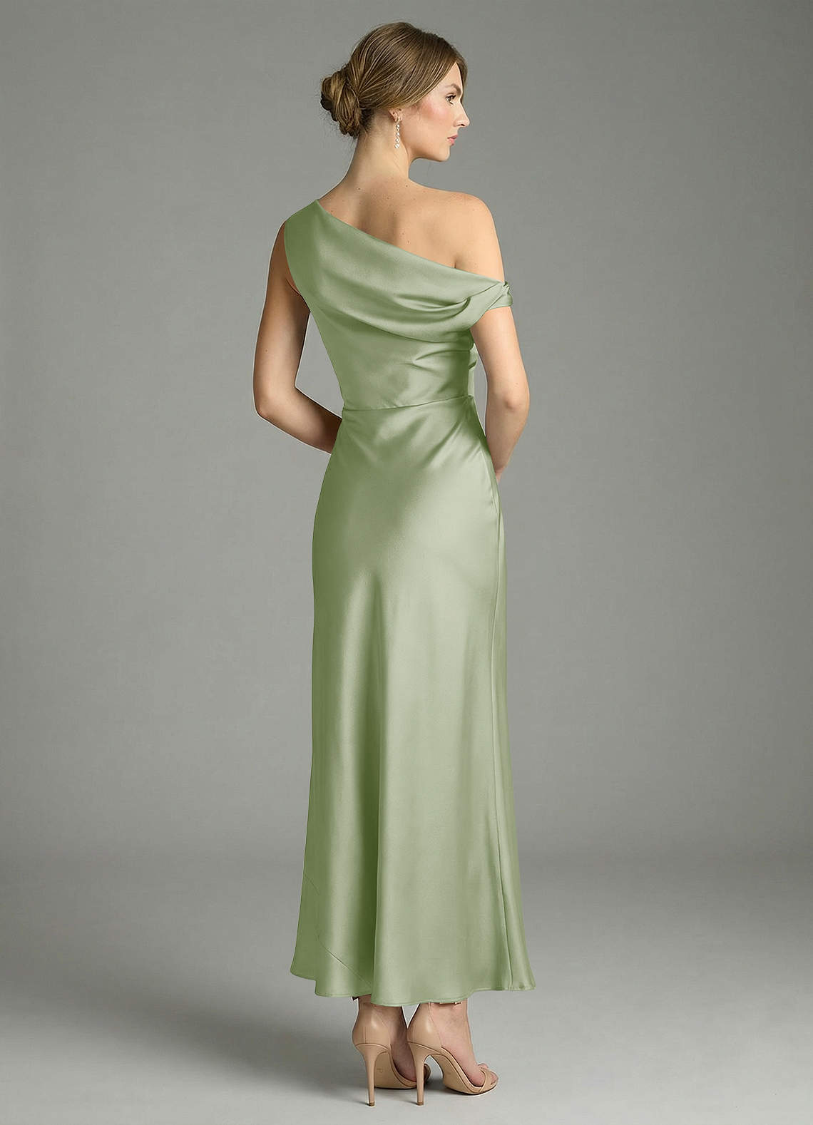Azazie Emerson Bridesmaid Dresses Dusty Sage Mermaid Off the Shoulder Stretch Satin Dress image5