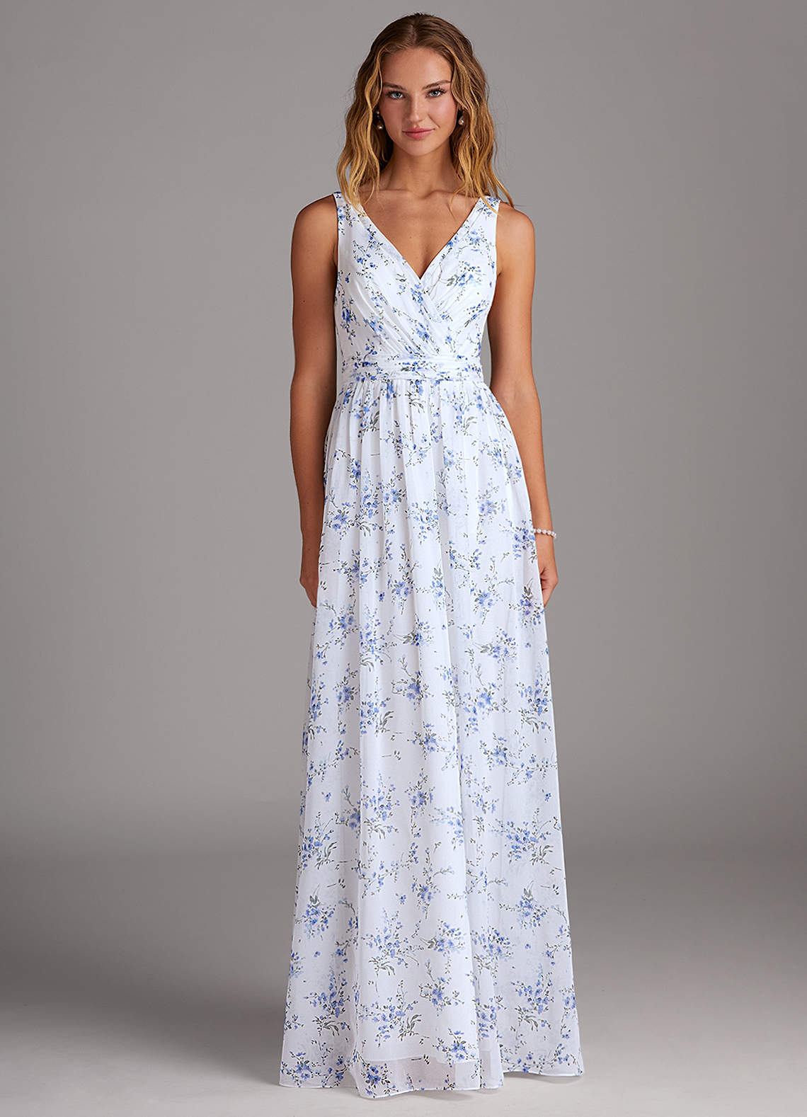 Azazie Kora Blue Cottage Floral Chiffon Bridesmaid Dresses | Azazie