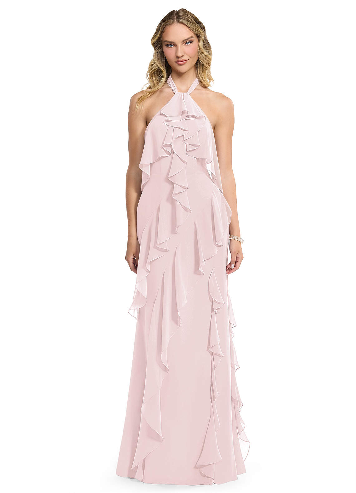 Azazie Velma Bridesmaid Dresses Blushing Pink A-Line Side Slit Chiffon Dress image1