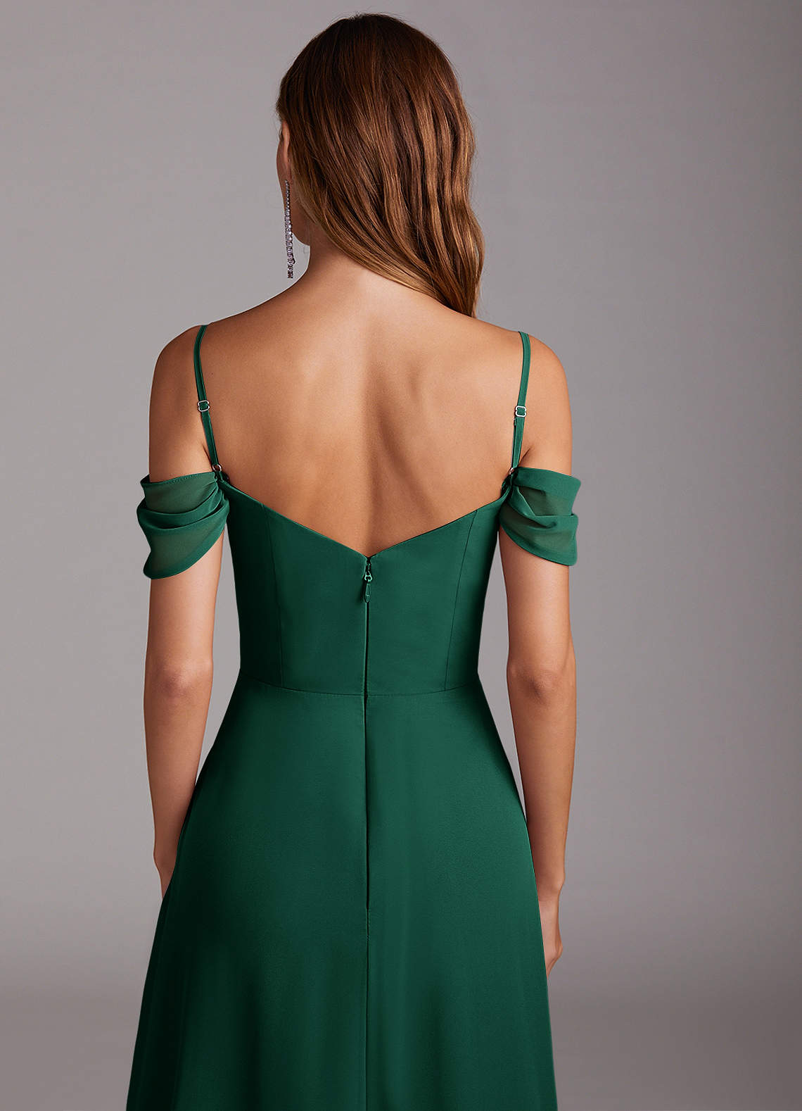 Azazie Marley Morsiusneito Mekot A-linja Olkapään ulkopuolella Sifonki Lattian pituus Pukeutua image8