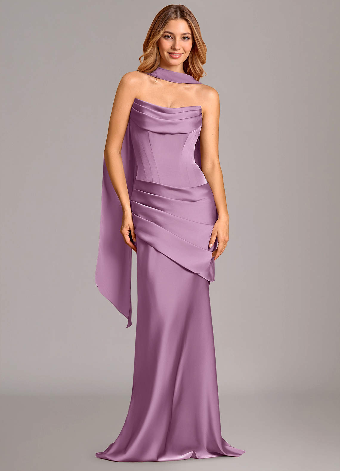 Azazie Pelagia Vestidos de damas de honor Vestido de Glicinia de Satén Elástico de Corte Sirena Convertible con Corsé image1