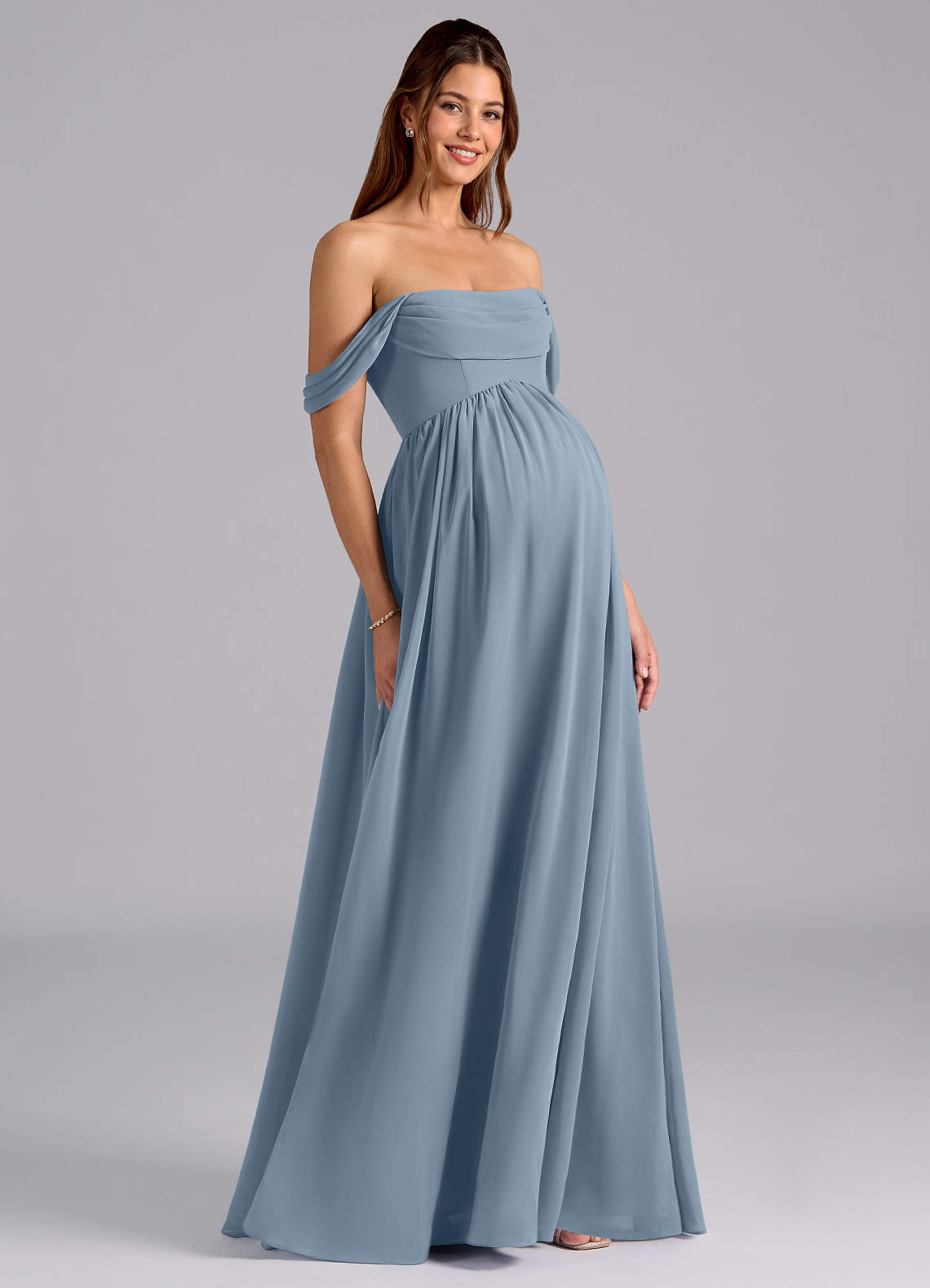 Azazie Saige Maternity Bridesmaid Dresses A-Line Pleated Chiffon Floor-Length Dress image1