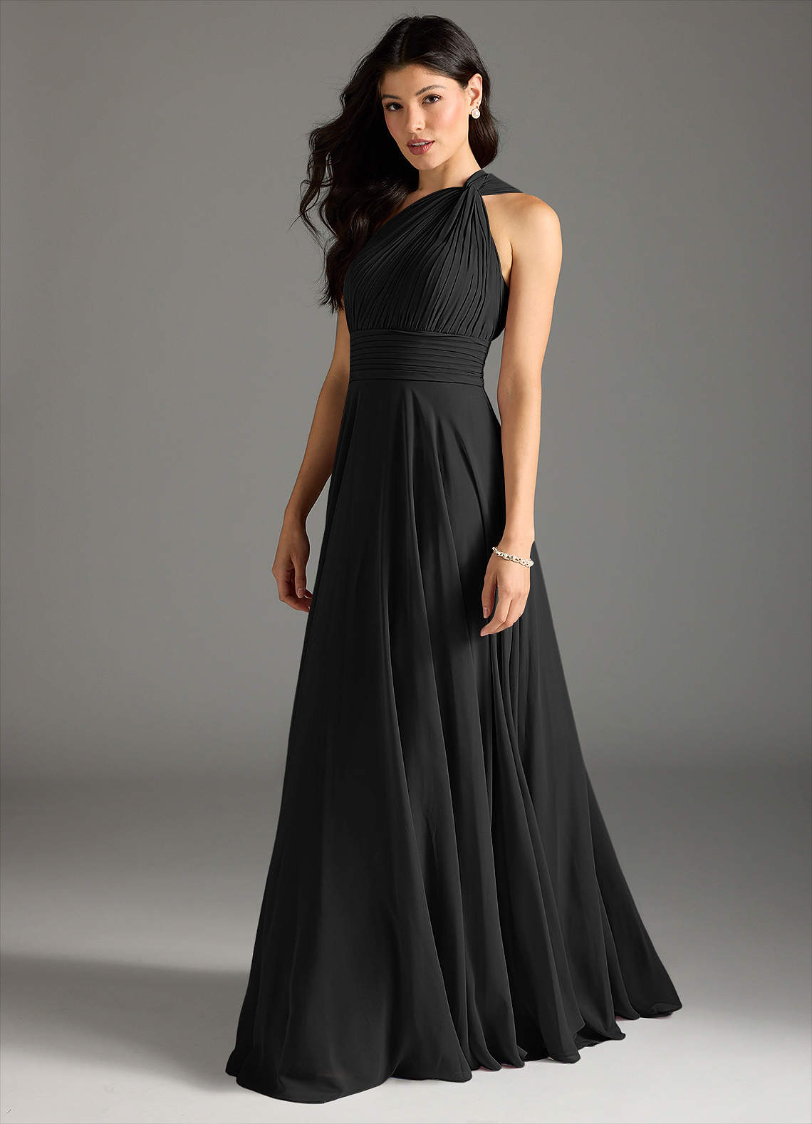 Azazie Charlize Bridesmaid Dresses Black A-Line One Shoulder Chiffon Dress image3