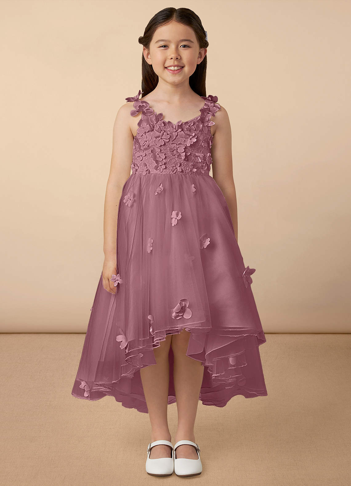 Azazie Ceres Jurken voor bloemenmeisjes Baljurk Jurk van Tule Kant Vintage Mauve image1