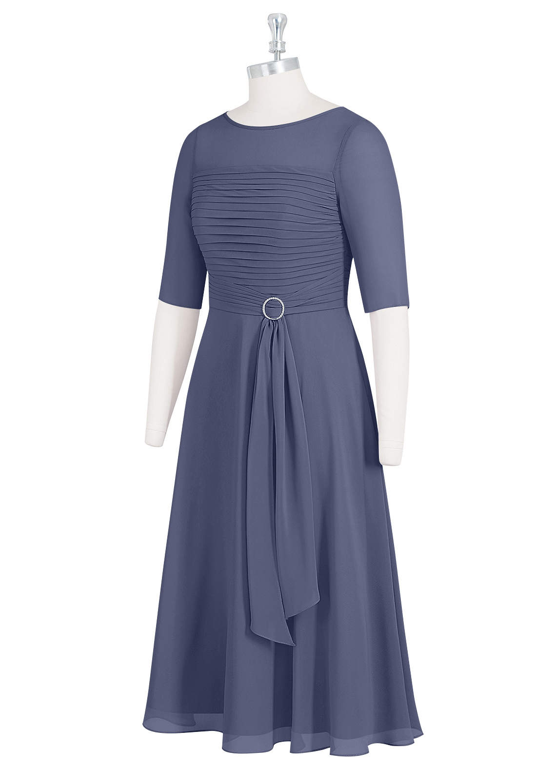 A-line V-Neck Long Sleeve Chiffon Dress Stormy