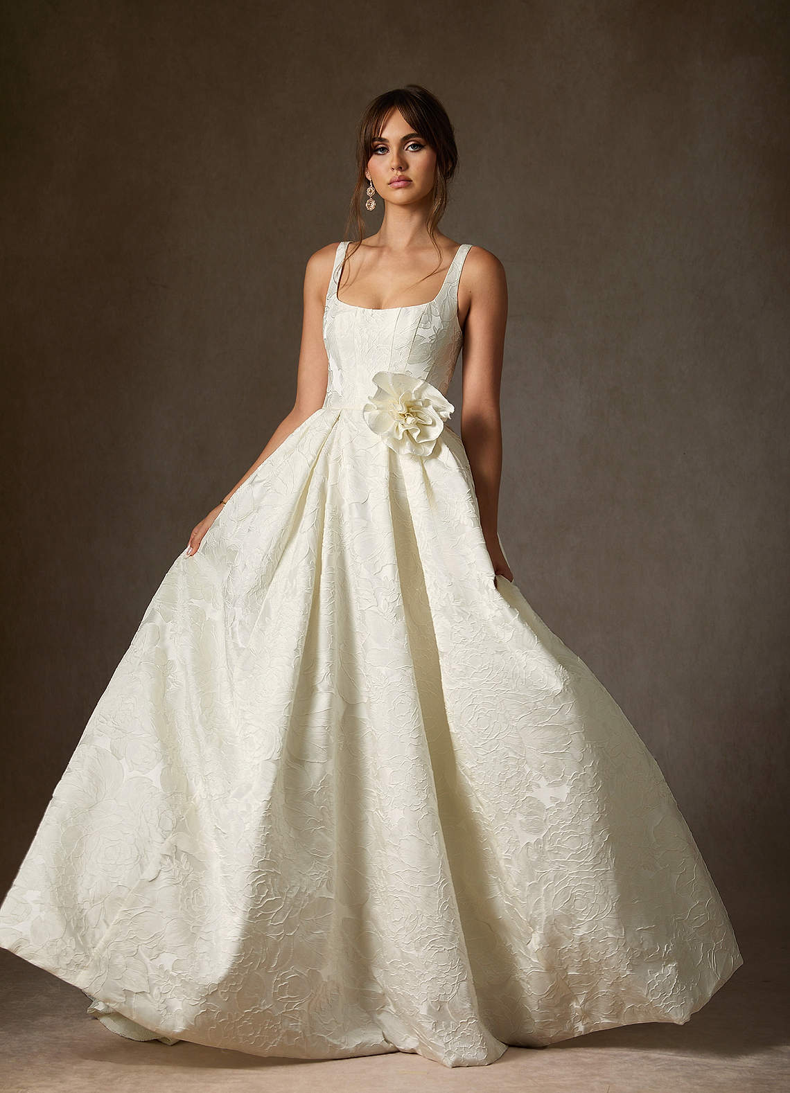 Azazie Ruby Wedding Dresses Antique White Ball-Gown with Pockets Floral Jacquard Dress image2