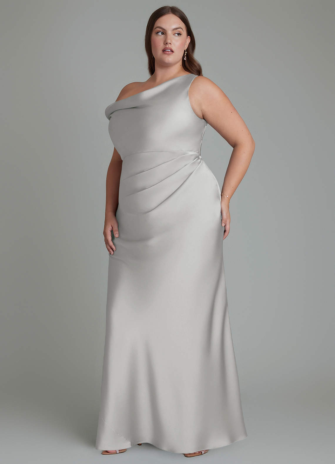 off the shoulder plus size bridesmaid dresses Azazie Emerson Silver Stretch Satin Shoulder straps Delicate box package or Color:Berry/Silver 2025 Elegance: Top 9 upto70%2025