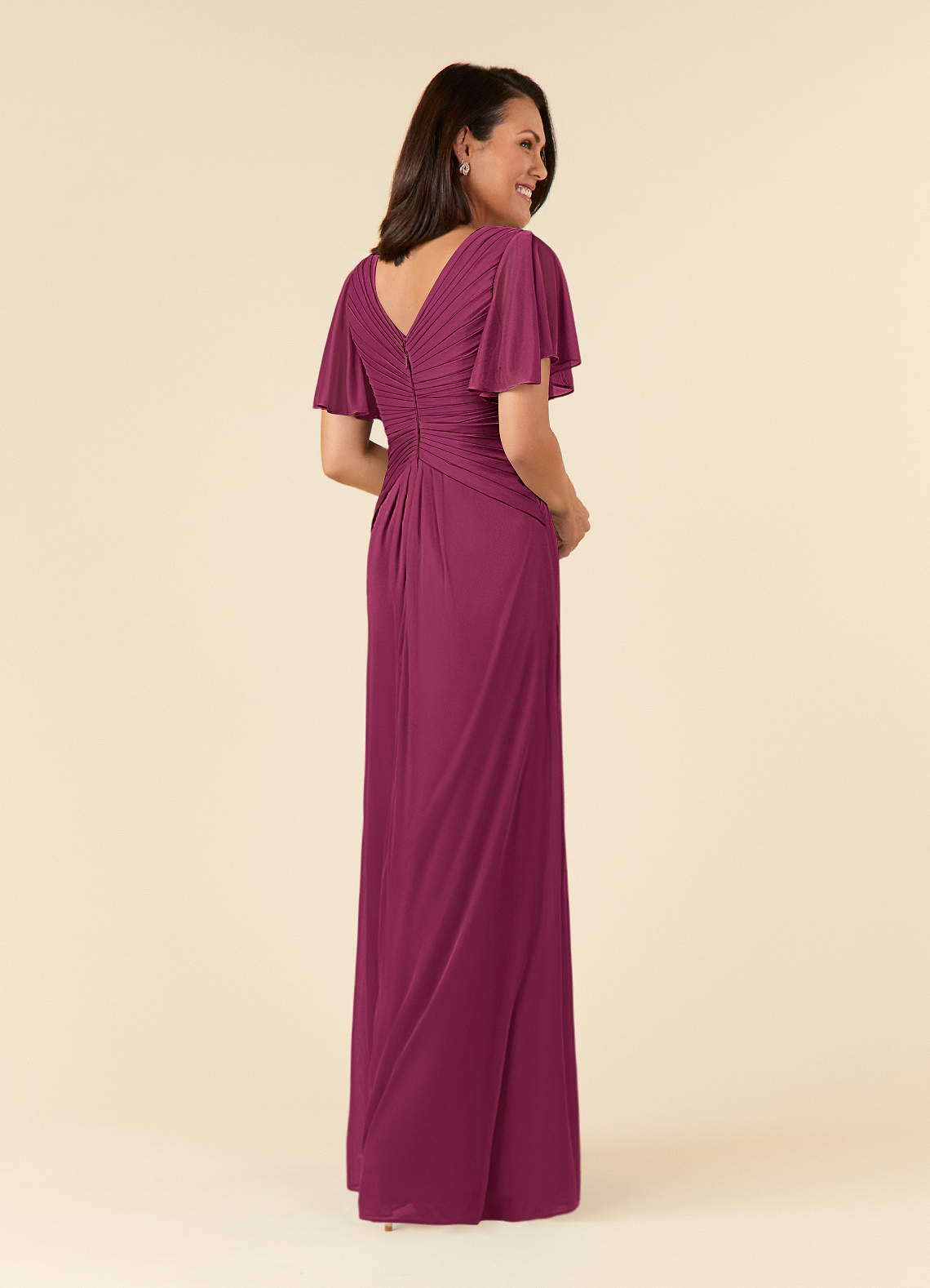 Azazie Emmeline Mother of the Bride Dresses Mulberry A-Line V-Neck Pleated Mesh Dress image3