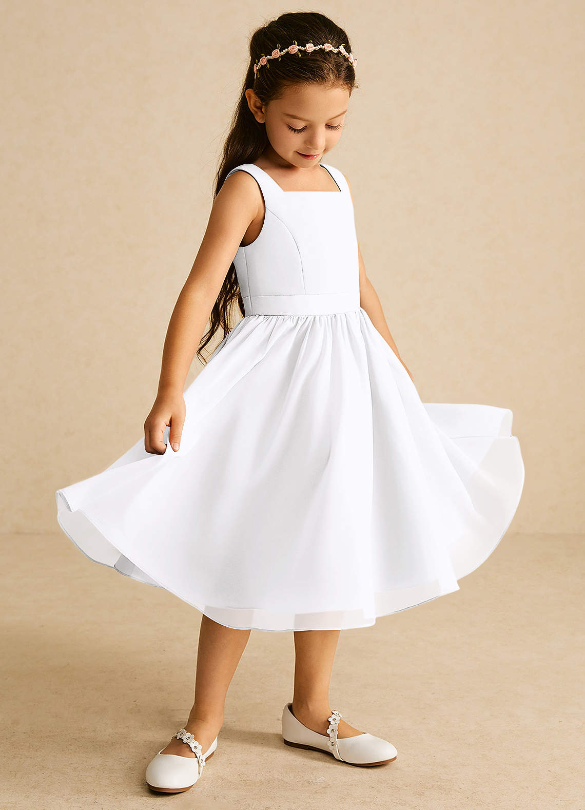 Azazie Ari vestidos de niña de las flores Vestido de Blanco de Gasa de Corte En A con Sin mangas image1