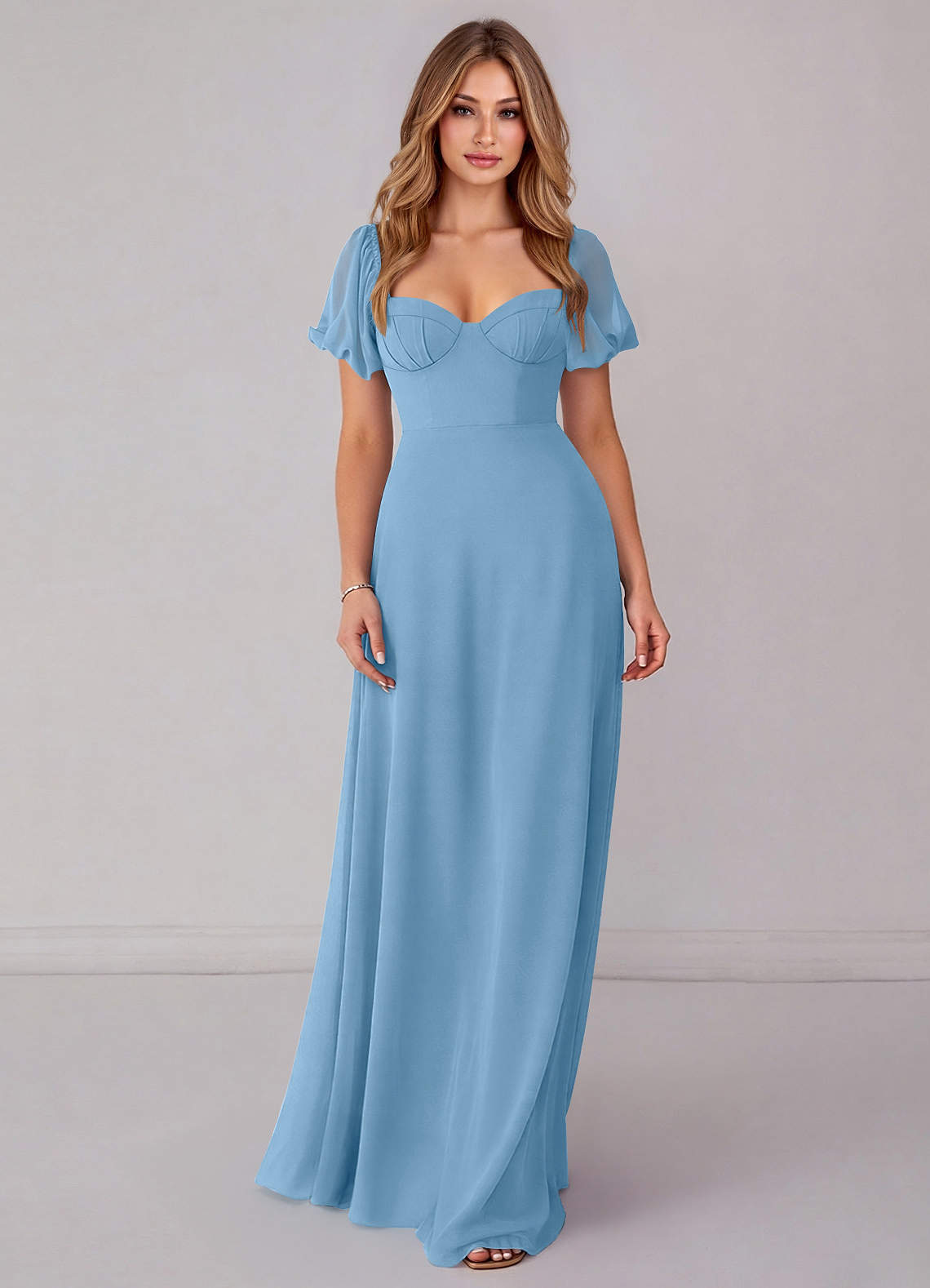 Azazie Fatima Robes de demoiselle d'honneur Robe Trapèze en Mousseline de soie avec poches Acier Bleuté image2