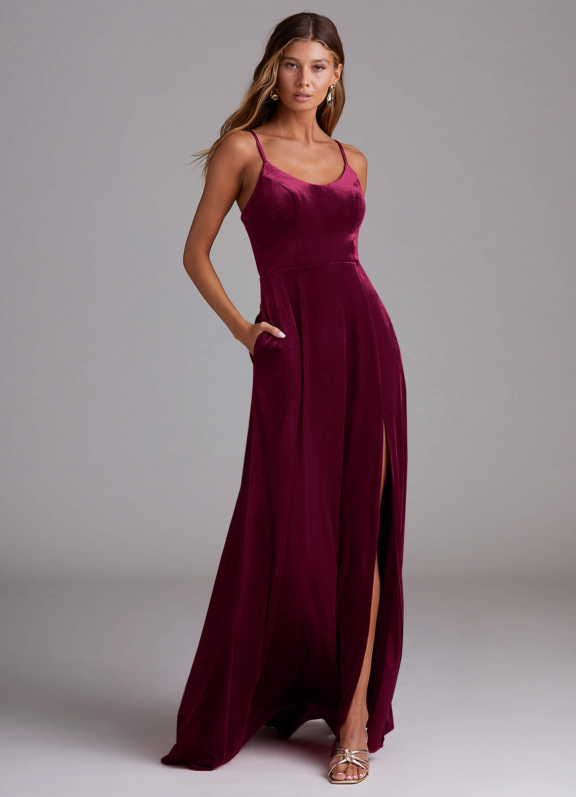 Azazie Moira At-home Try On Dresses Cabernet A-Line with Pockets Velvet Dress image1