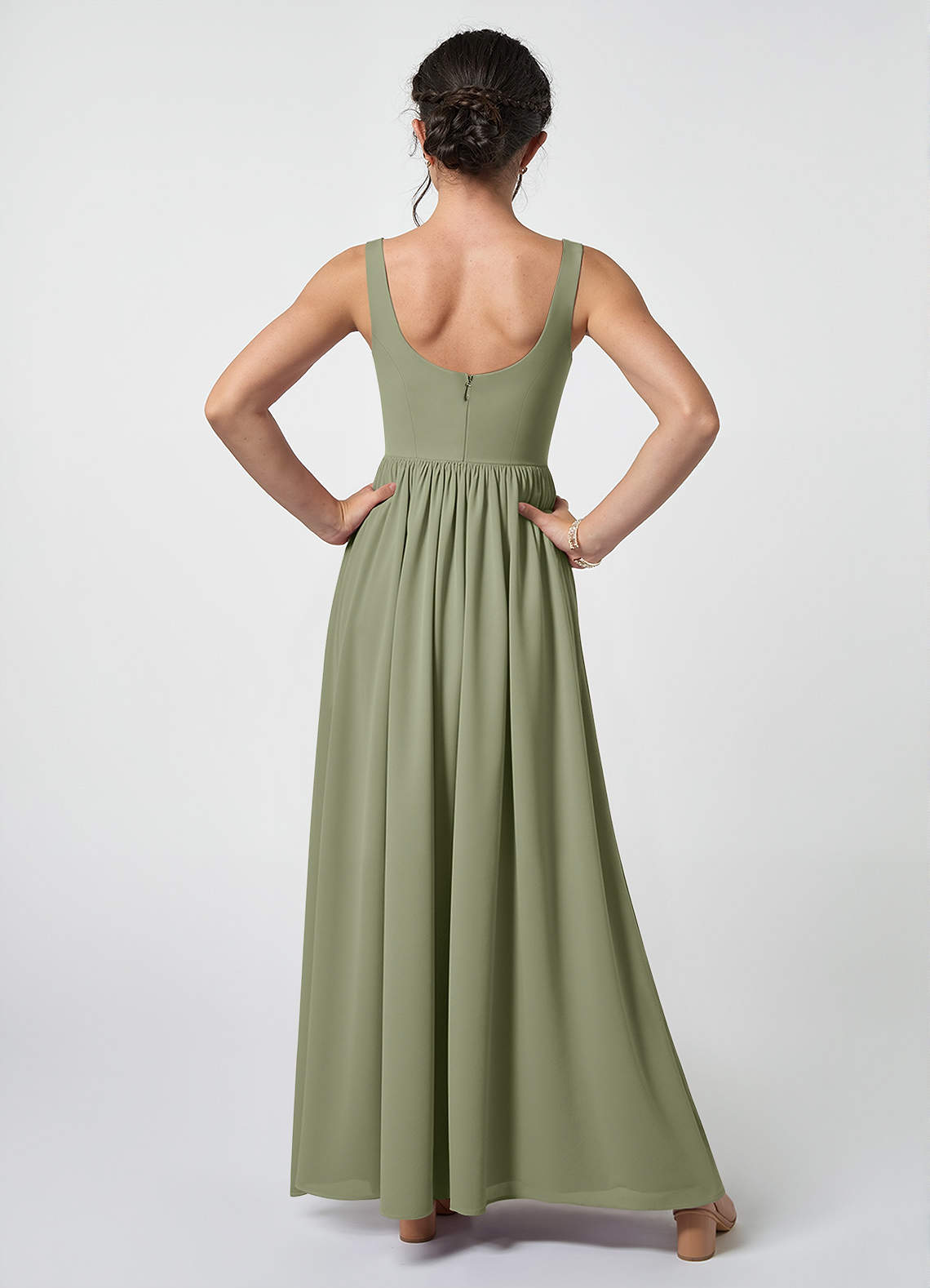Azazie Keyla Junior Pistachio A-Line Pleated Chiffon Dress image1
