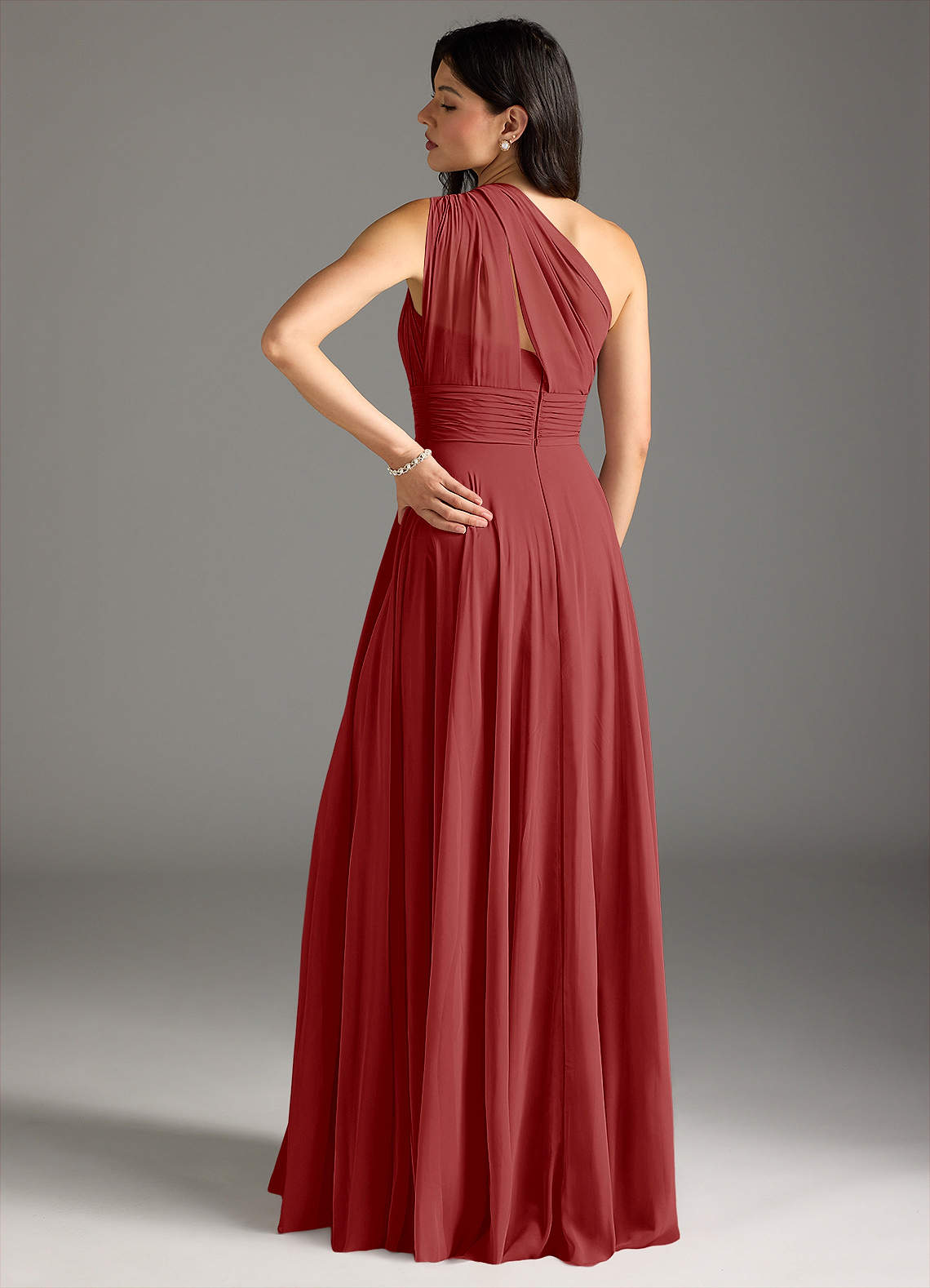 Azazie Charlize Bridesmaid Dresses Rust A-Line One Shoulder Chiffon Dress image1