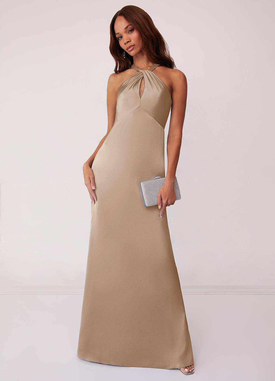 Barbie  AZAZIE 1006 Ready to Ship Taupe Stretch Satin Bridesmaid Dresses  | Azazie
