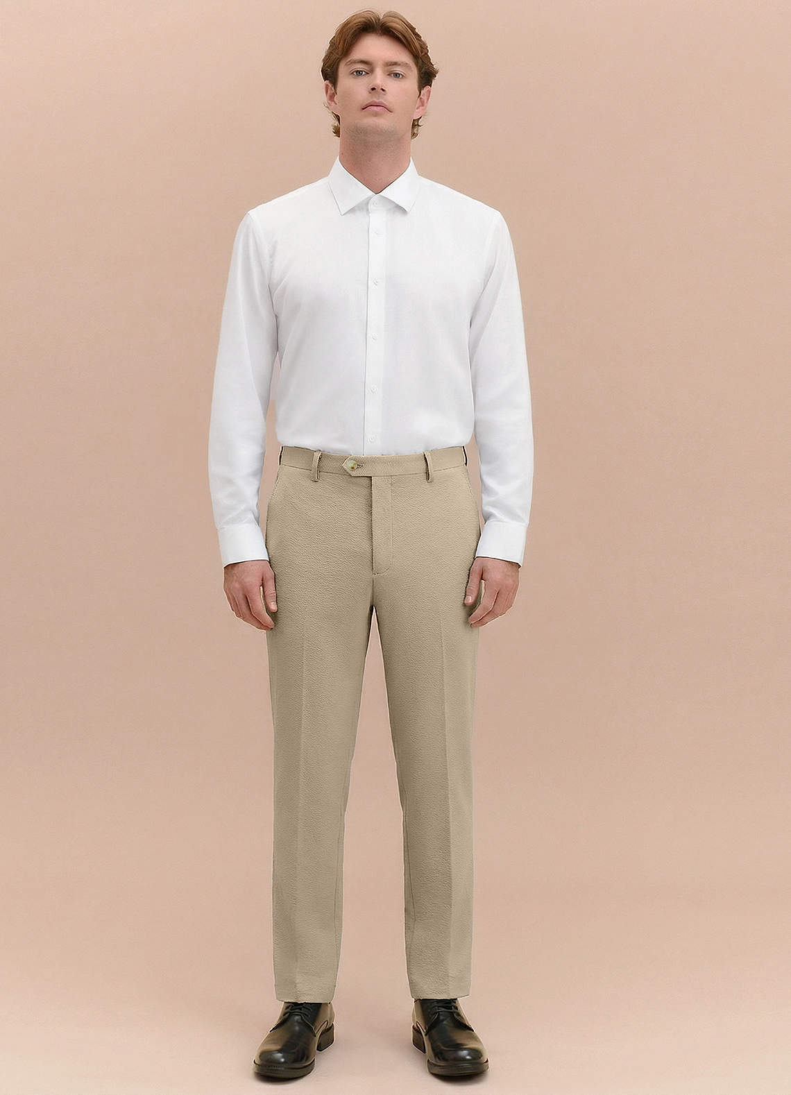 front Miles Tan Seersucker Dress Pants