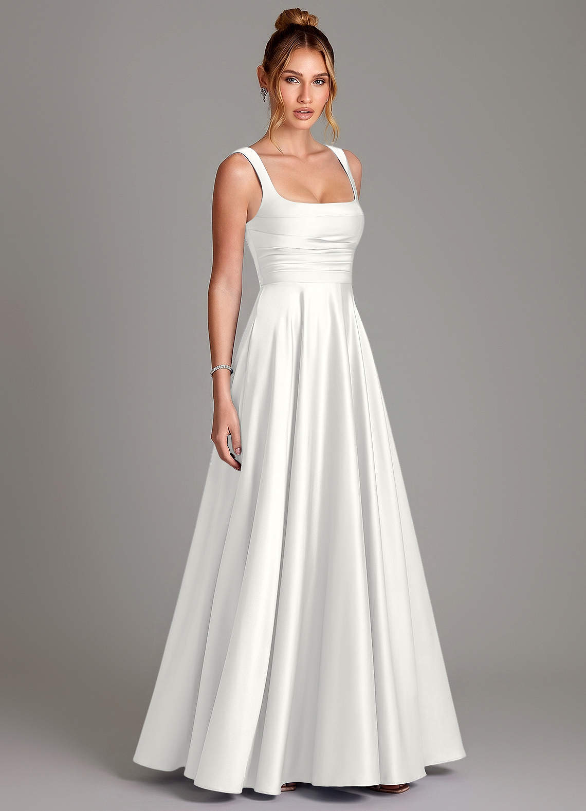 Azazie Azaria Bridesmaid Dresses White A-Line Corset Stretch Satin Dress image3
