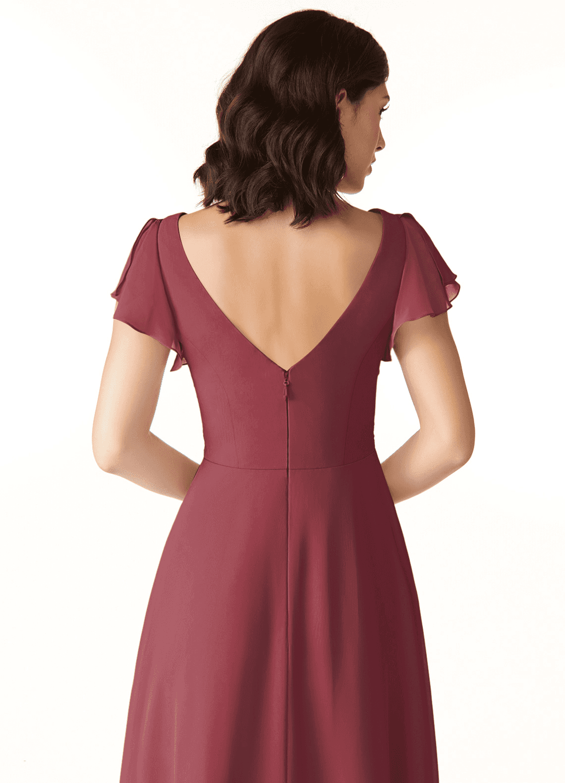 Azazie Omari Bridesmaid Dresses Merlot A-Line Chiffon Dress image5