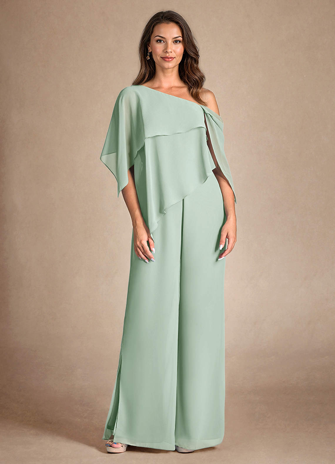 Azazie Halima Abiti per la Madre della Sposa Abito Tuta Pantaloni in Chiffon Spacco Laterale Agave image6