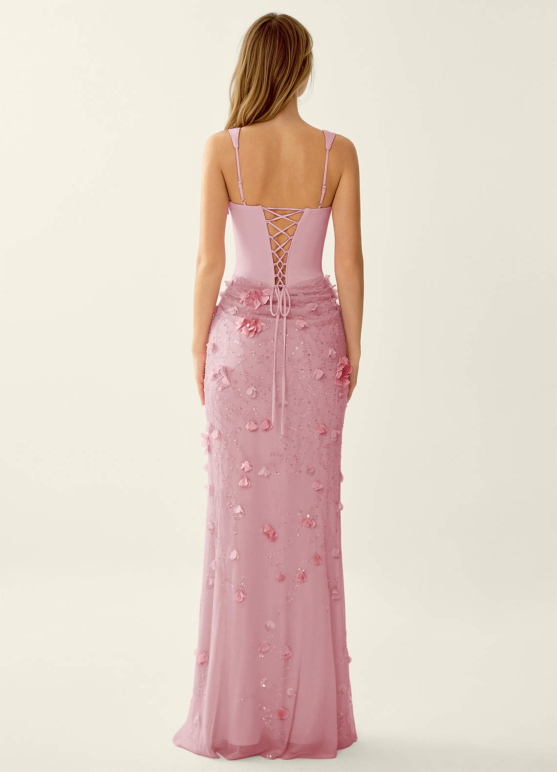 Belinda Pink 3D Flowers Corset Lace Up Back Mermaid Prom Dress image1