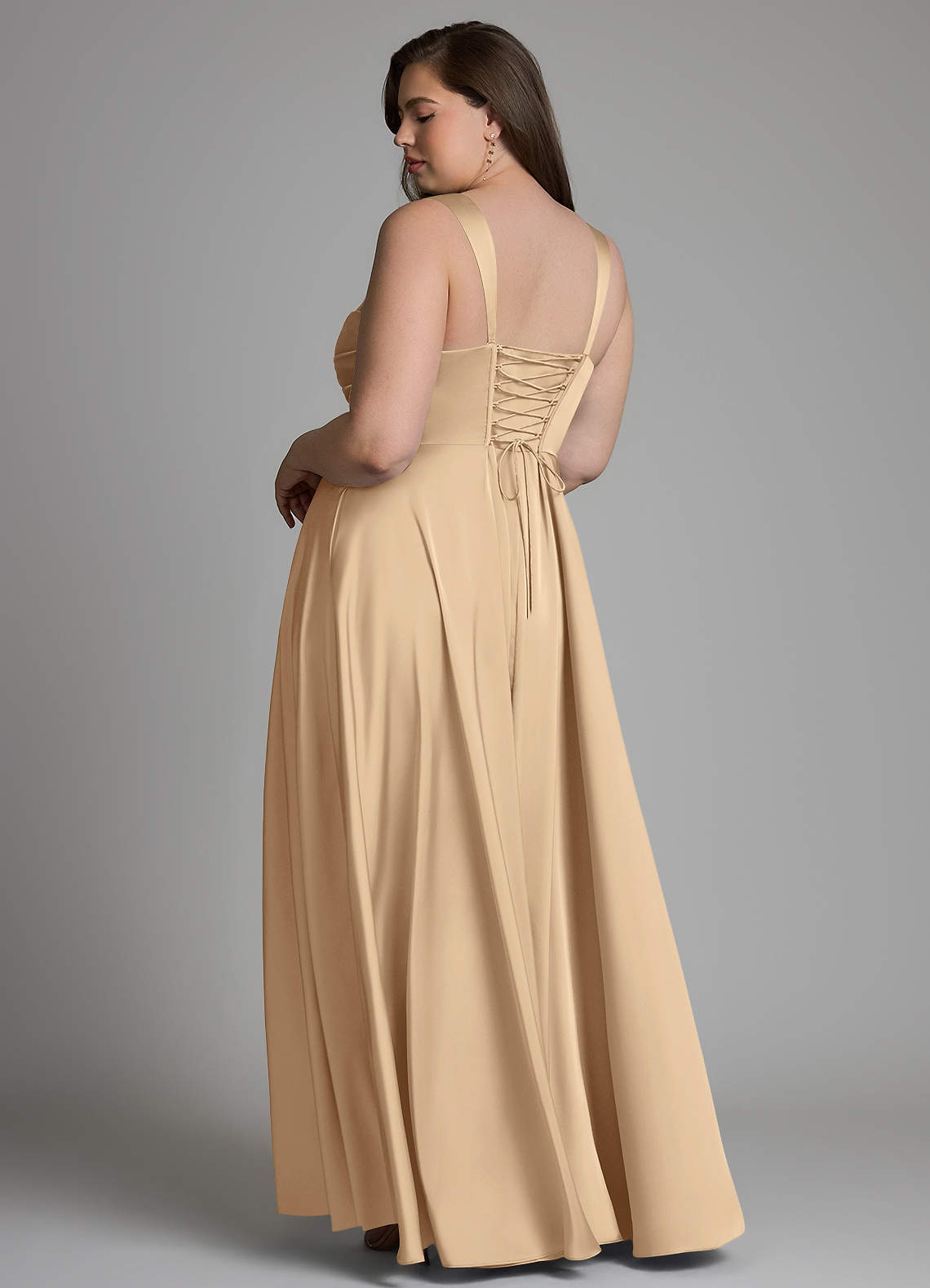 Azazie Azaria Bridesmaid Dresses Champagne A-Line Corset Stretch Satin Dress image7