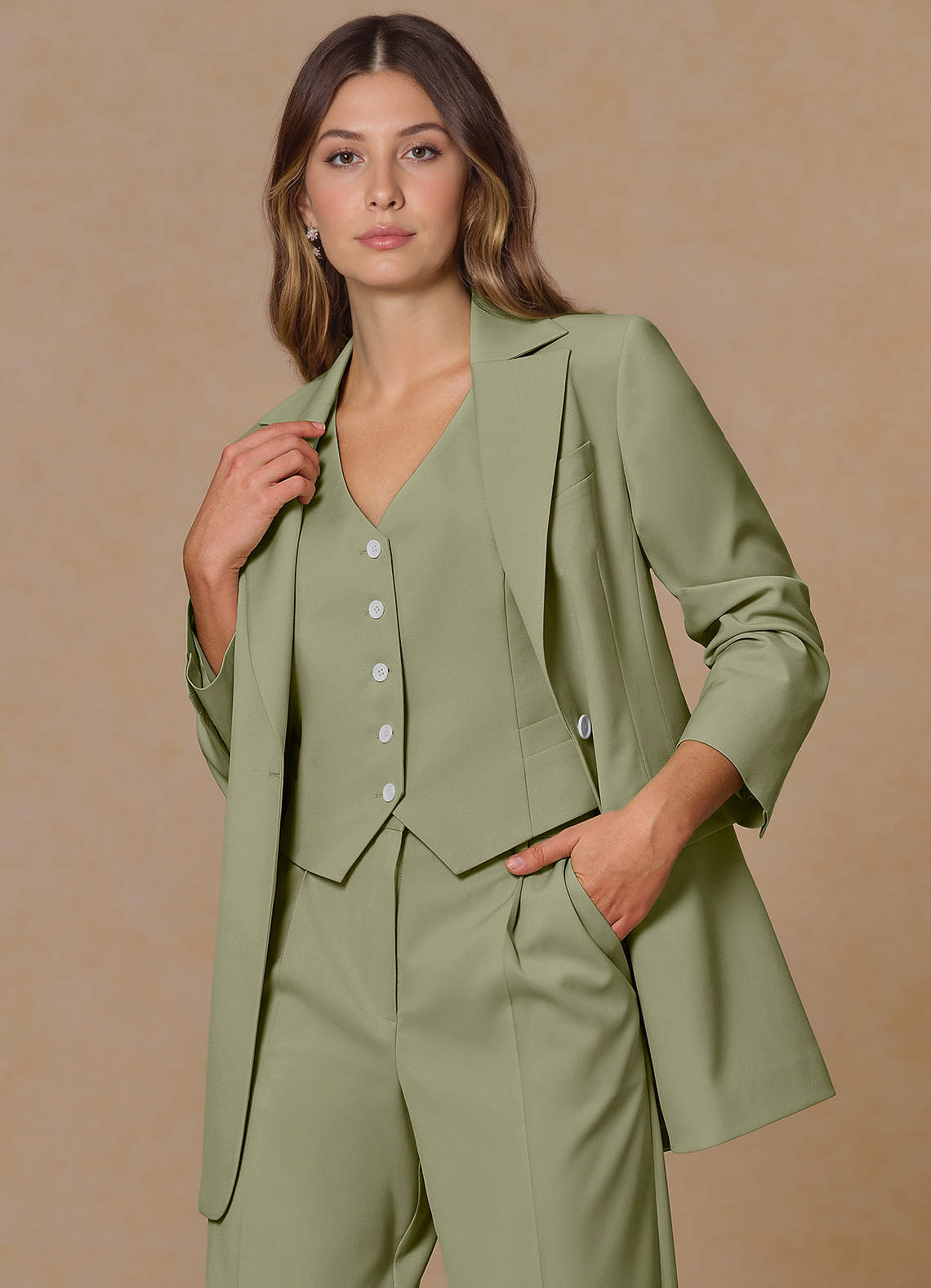 front Rowan Pistachio Refined Weave Performance blazer
