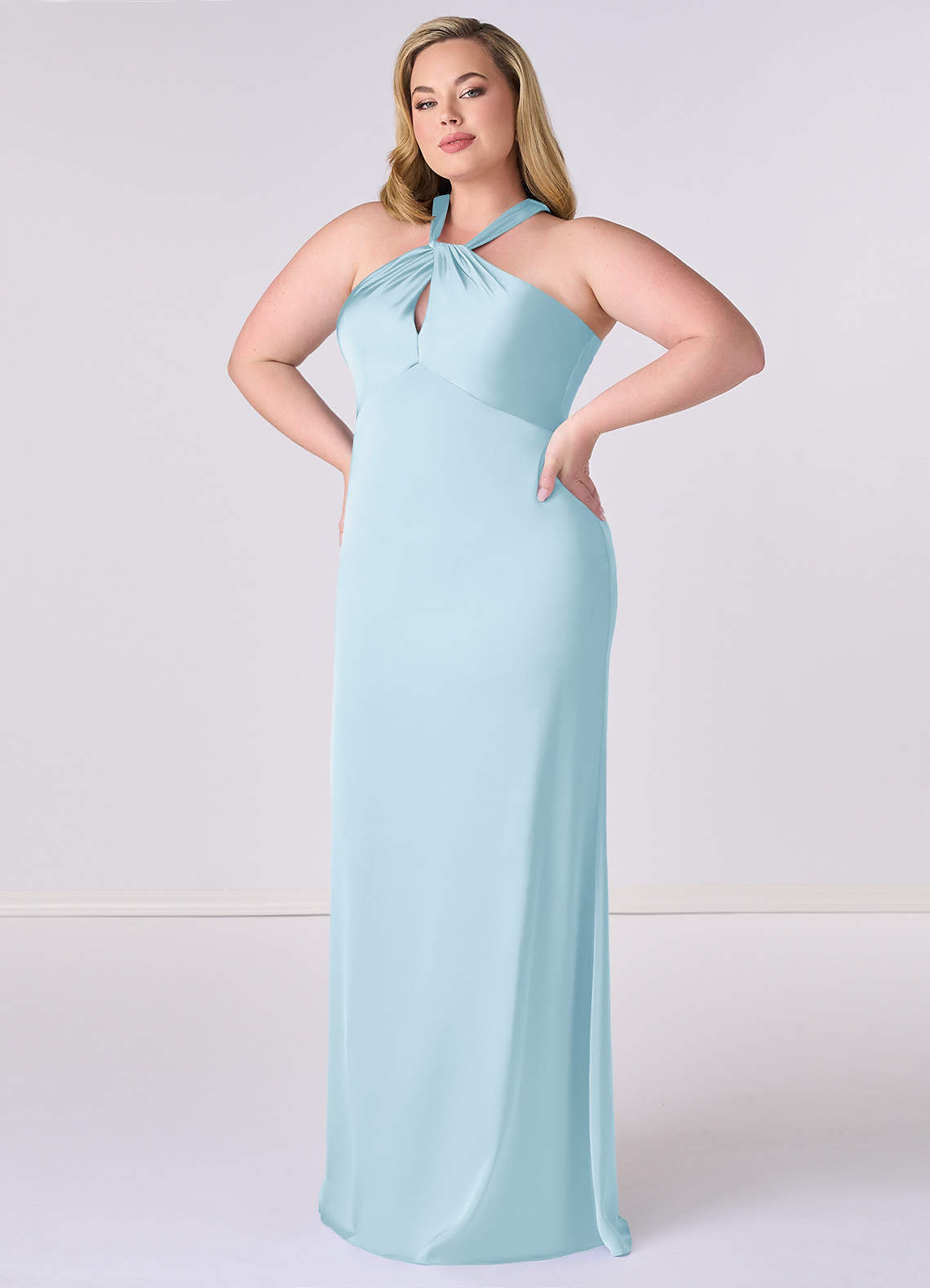 Barbie ♥ Azazie Bridesmaid Dresses Keyhole Halter Stretch Satin Sheath Dress image8