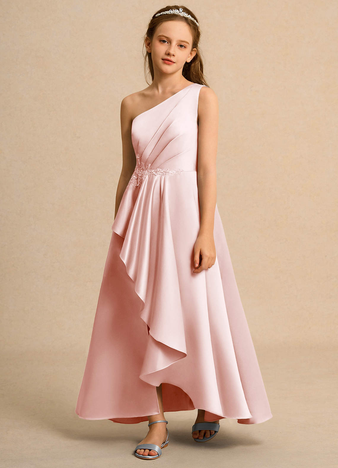 Azazie Taffy Junior Formal Flower Girl Klänningar Klä A-Line i Matt satäng Spets image1