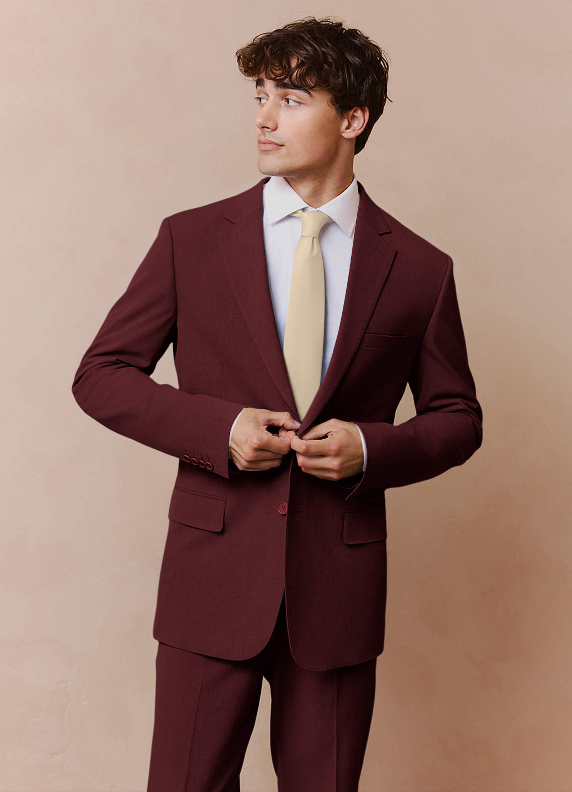 front Savile Burgundy Wool Blend Suit Jacket