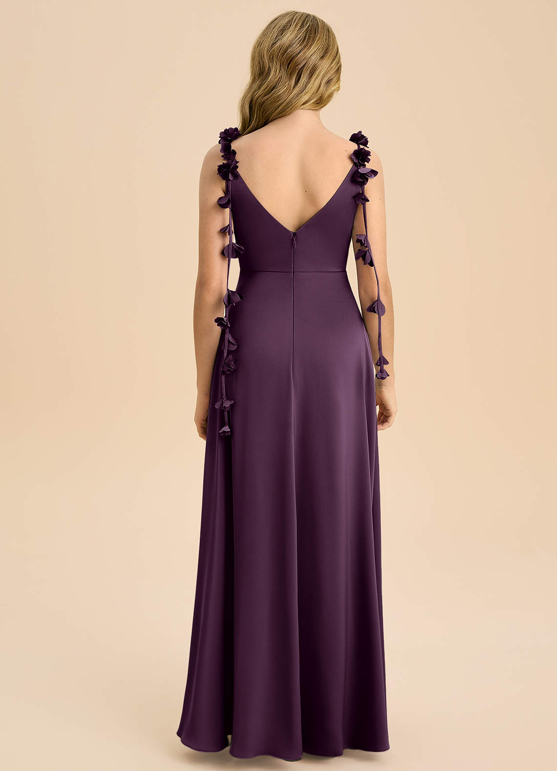 Azazie Gumdrop Junior Plum Empire Pleated Stretch Satin Dress image6