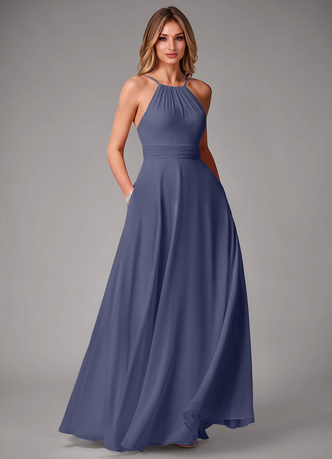 Azazie Amalia Bridesmaid Dresses Stormy A-Line Pleated Chiffon Dress image1