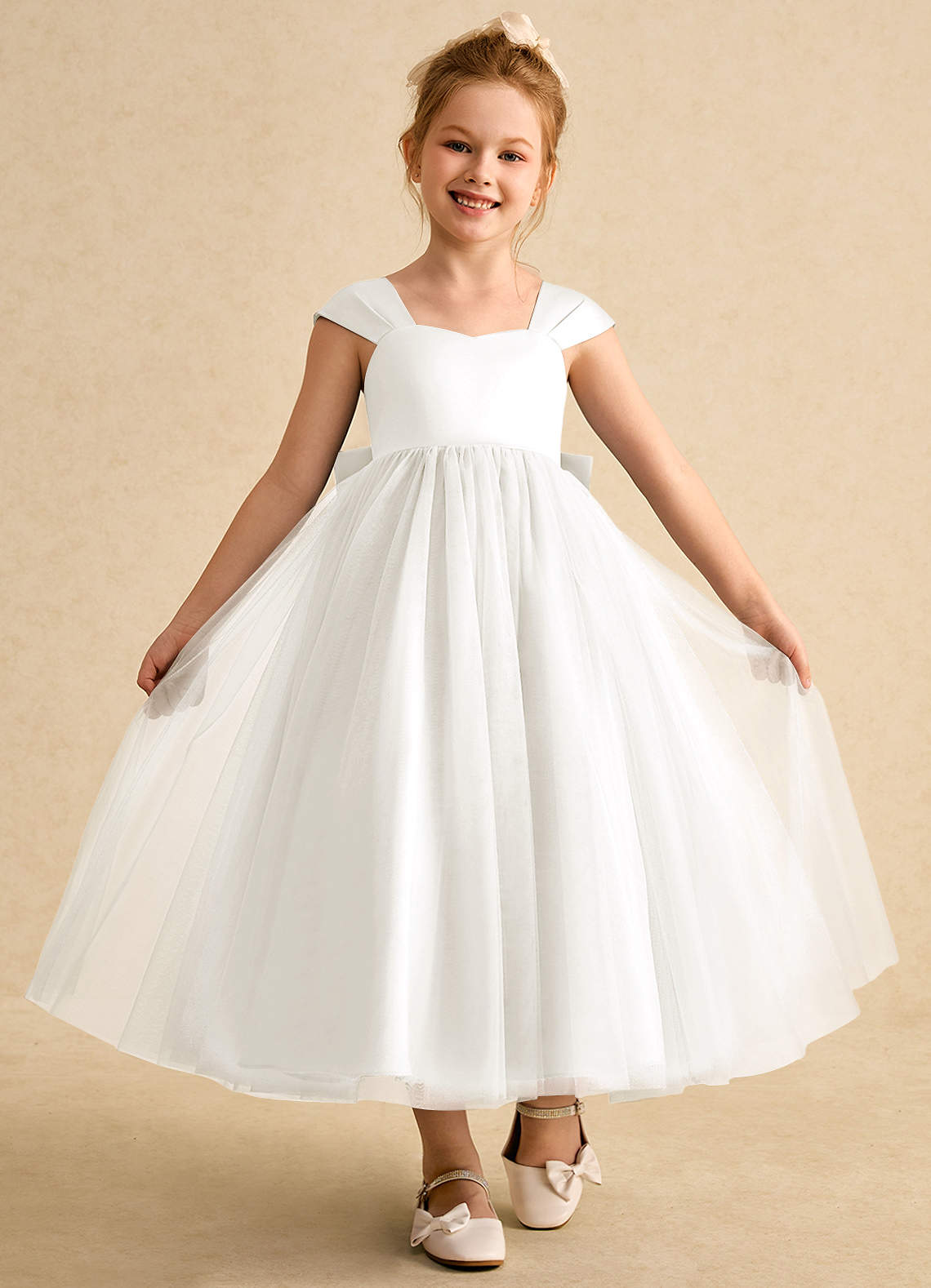 Azazie Chickadee Flower Girl Dresses Ivory Ball-Gown Sweetheart Neckline Matte Satin Dress image3