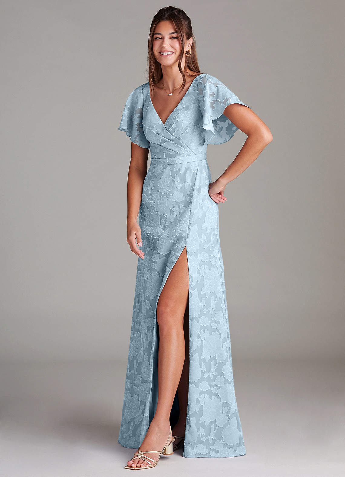 Azazie Ambrosia Bridesmaid Dresses Sky Blue A-Line Pleated Floral Burnout Dress image3