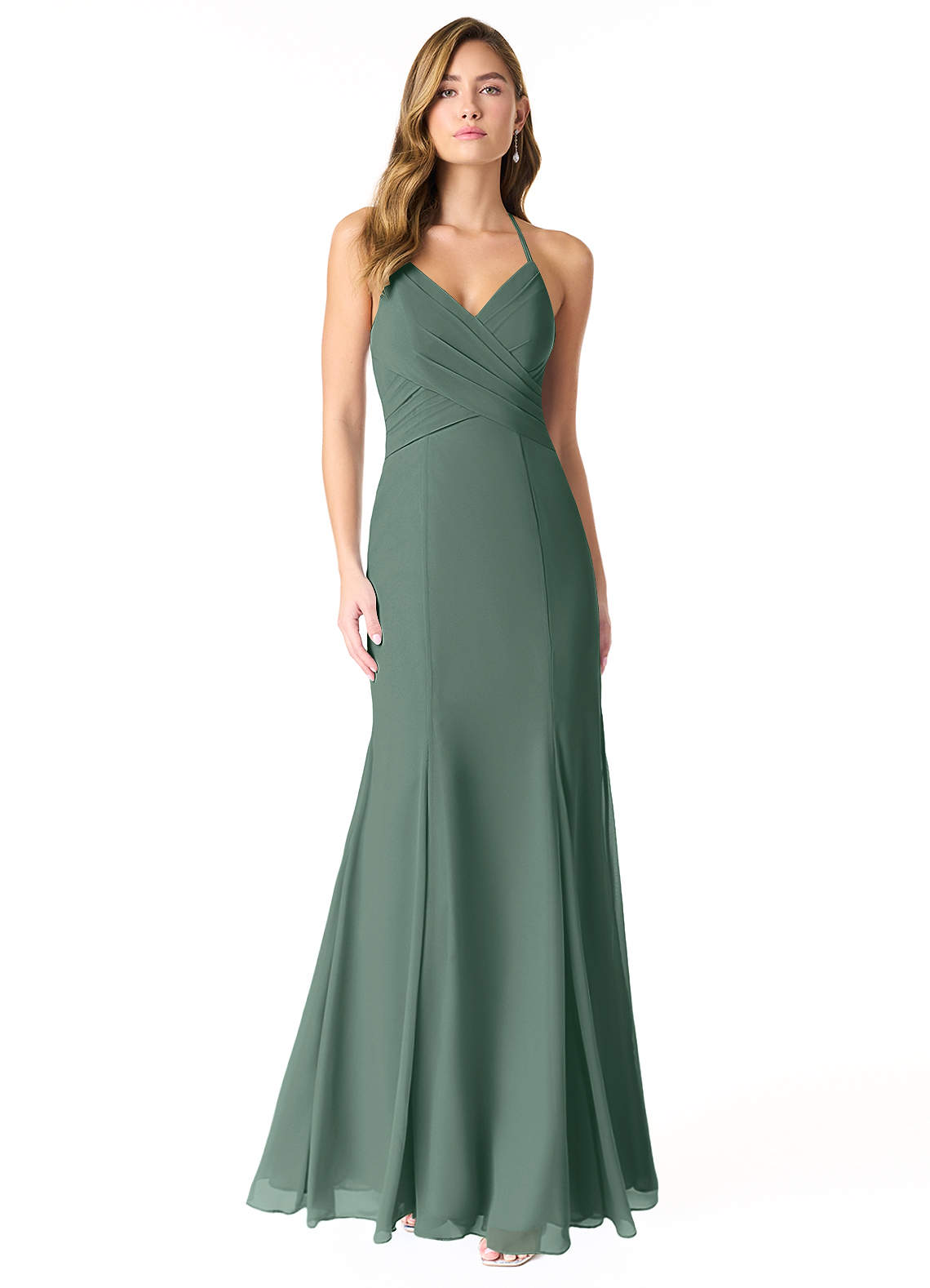Azazie Carolina Bridesmaid Dresses Sea Moss Mermaid Ruched Chiffon Dress image1