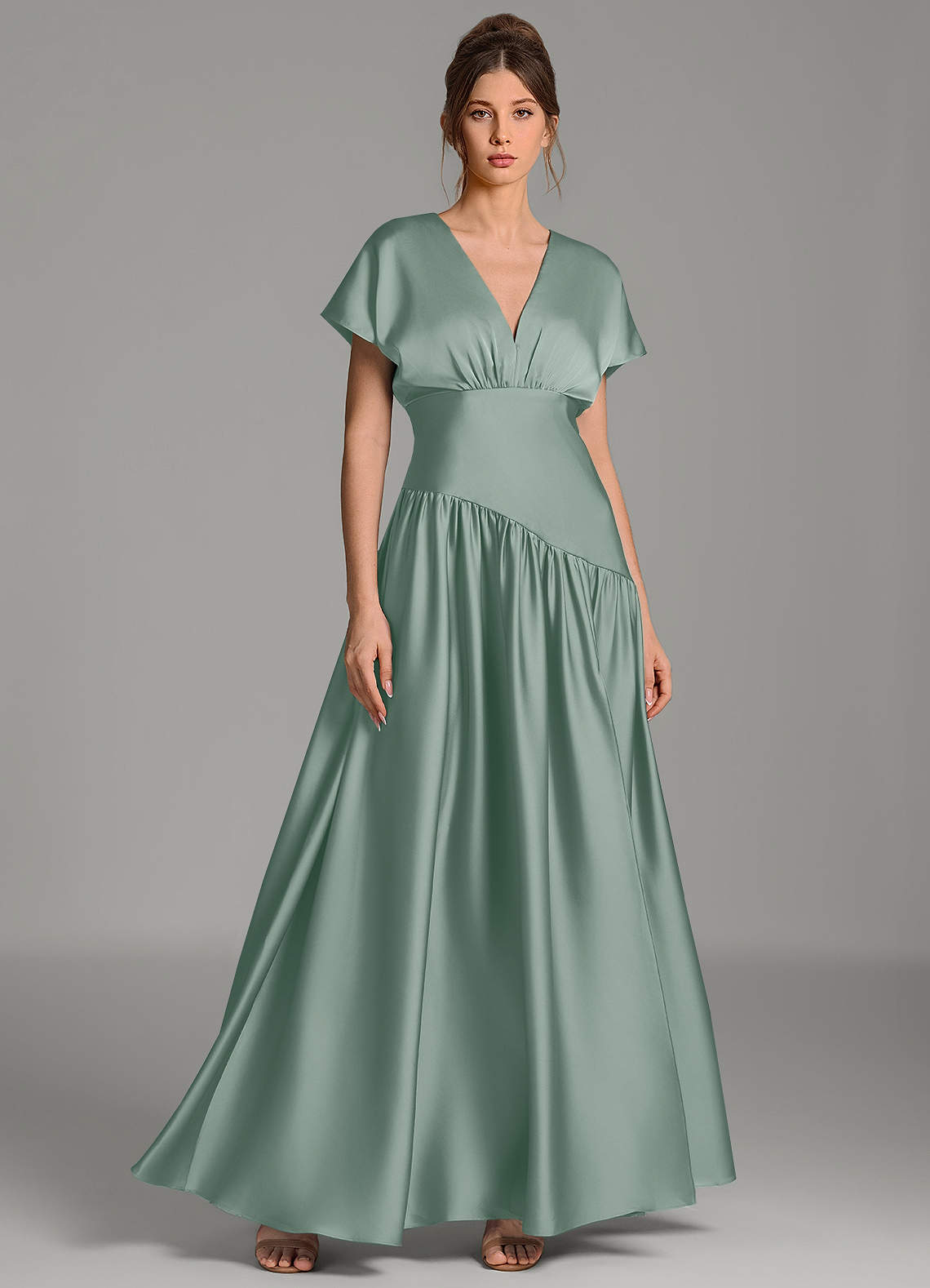 grey sage bridesmaid dresses Azazie Alysse Silver Stretch Satin style:Chelsea Blush Pink Satin Strapless Size:1-2y Whether you are dressing