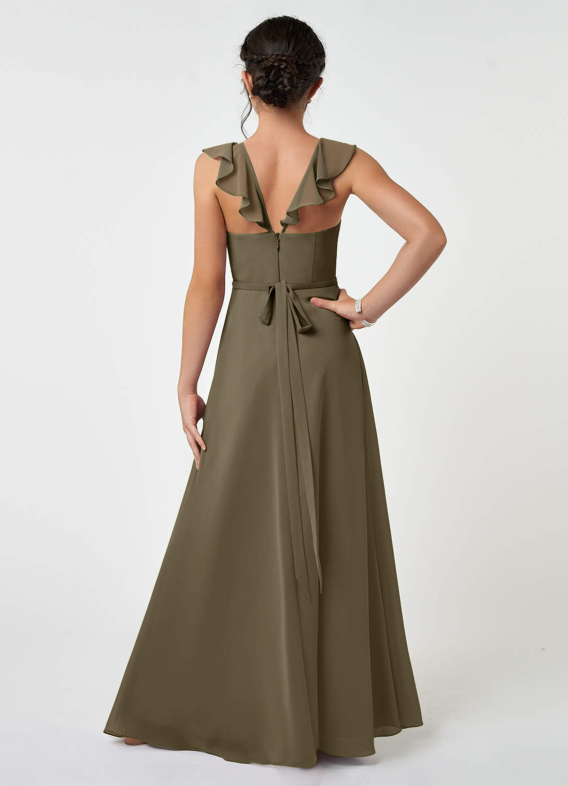emily bridesmaid dress Cicinia V Neck Split Floor Length Chiffon Bridesmaid Dresses, Olive_Green