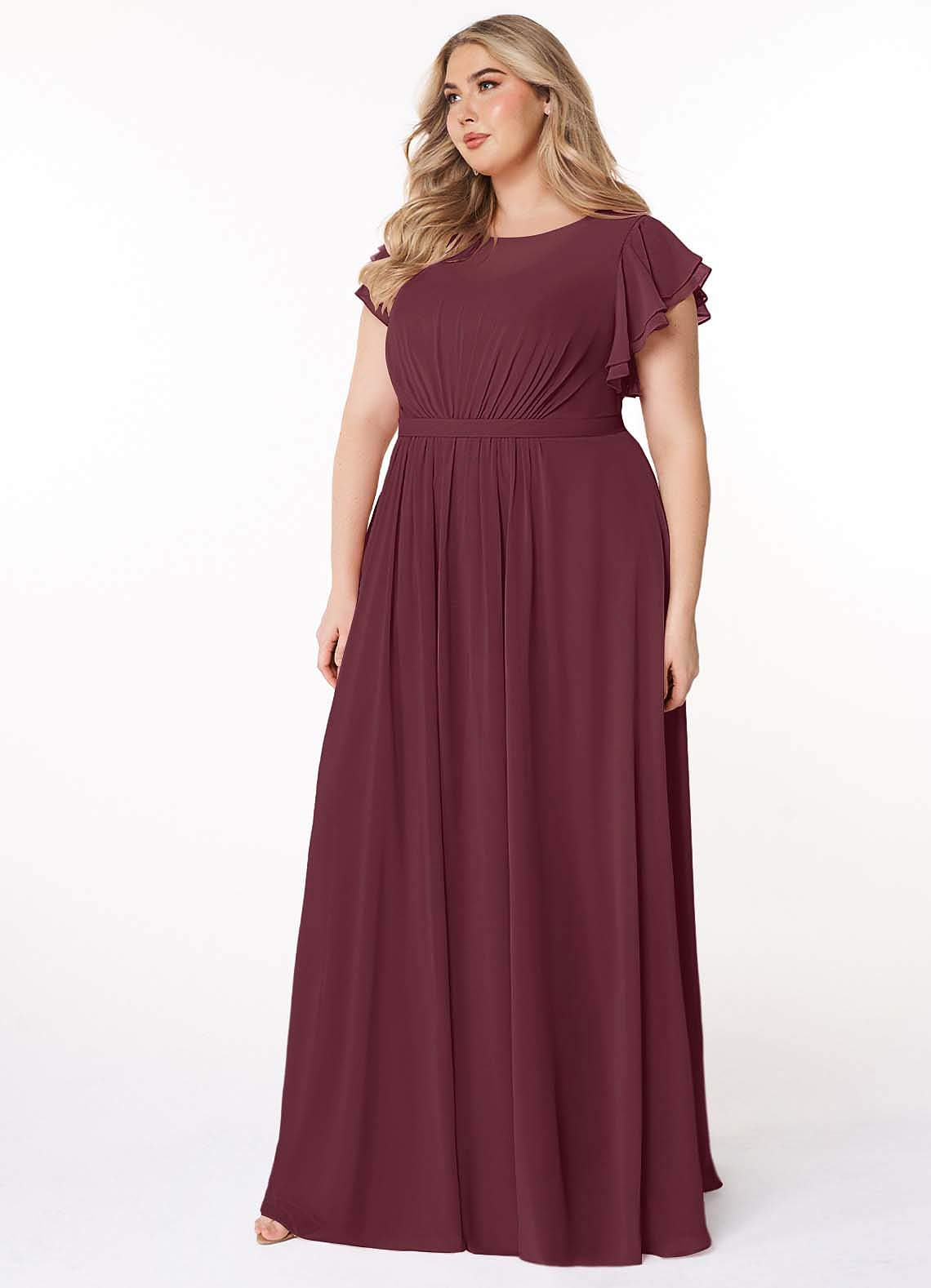Azazie Daphne Modest Bridesmaid Dresses A-Line Ruffled Chiffon Floor-Length Dress image8
