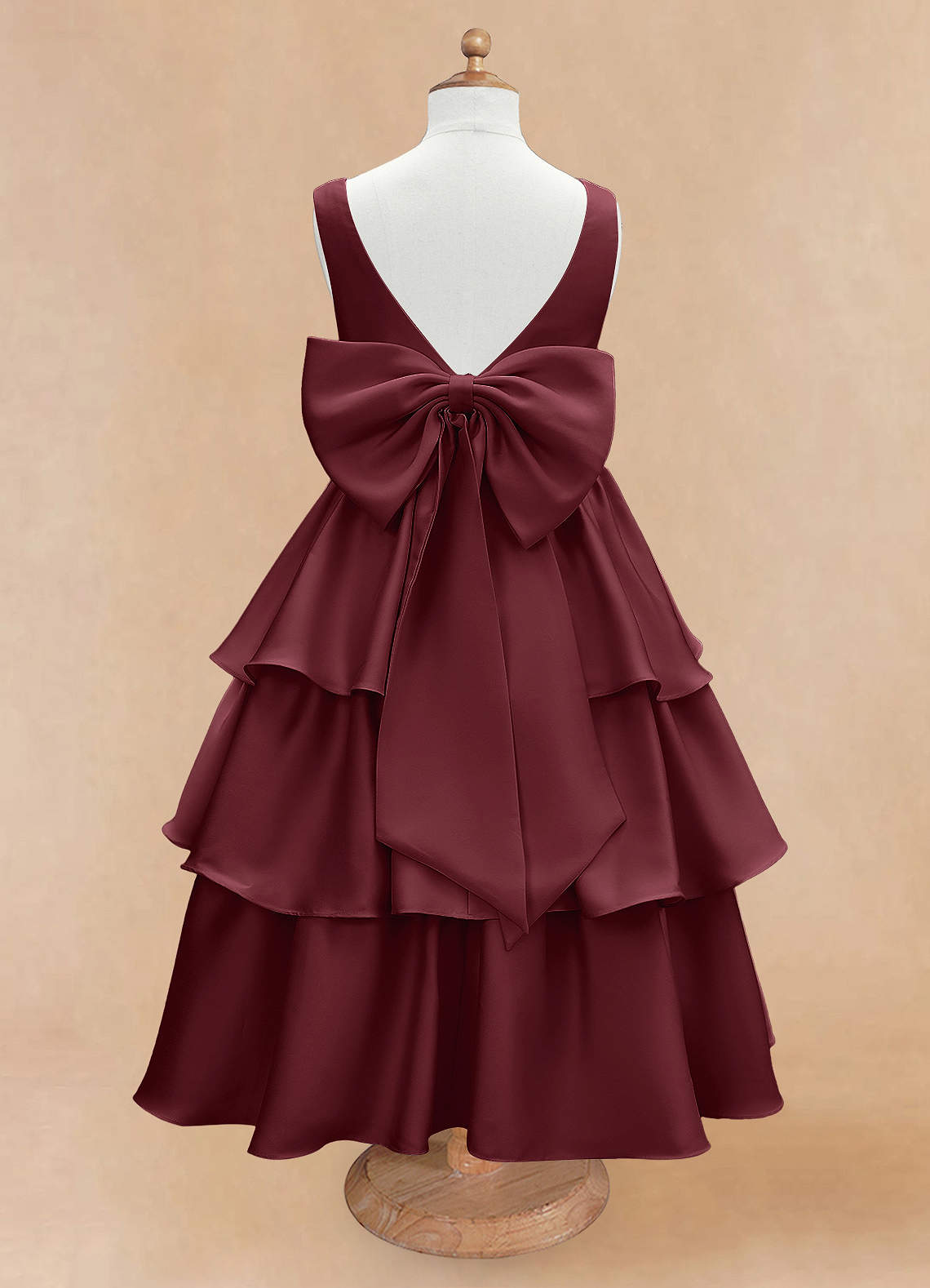Azazie Margie Cabernet A-Line Bow Stretch Satin Dress | Azazie