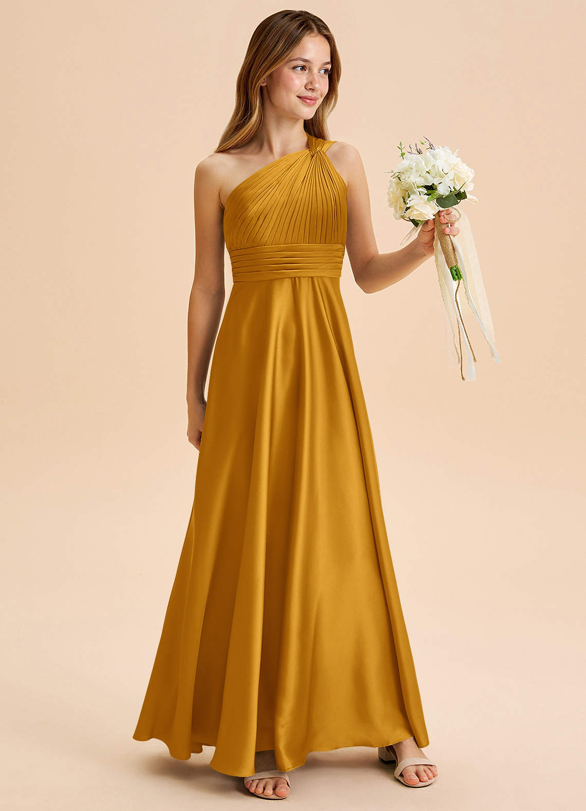 Azazie Charlize Junior Klä av A-Line i Stretch Satin Plisserad image2