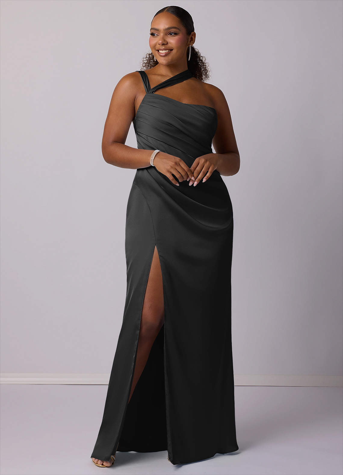 Barbie ♥ Azazie Bridesmaid Dresses Mermaid One Shoulder Stretch Satin Floor-Length Dress image7