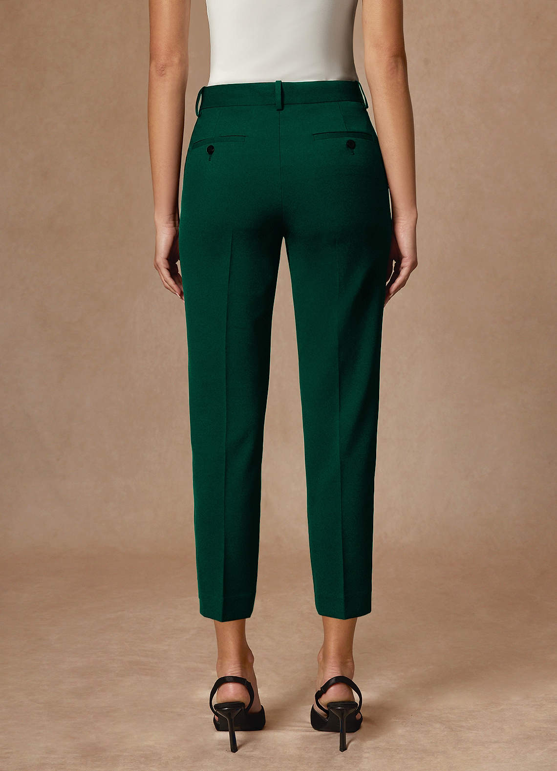 front Whitney Emerald Structured Stretch Cropped Dress Pants
