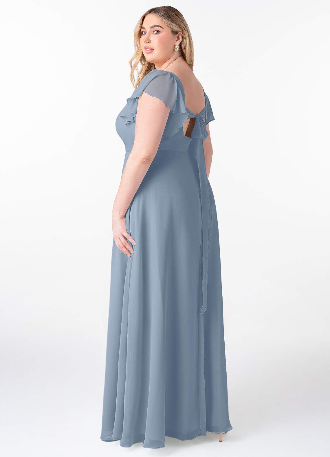 Azazie Syenna Bridesmaid Dresses Dusty Blue A-Line Ruched Chiffon Dress image8