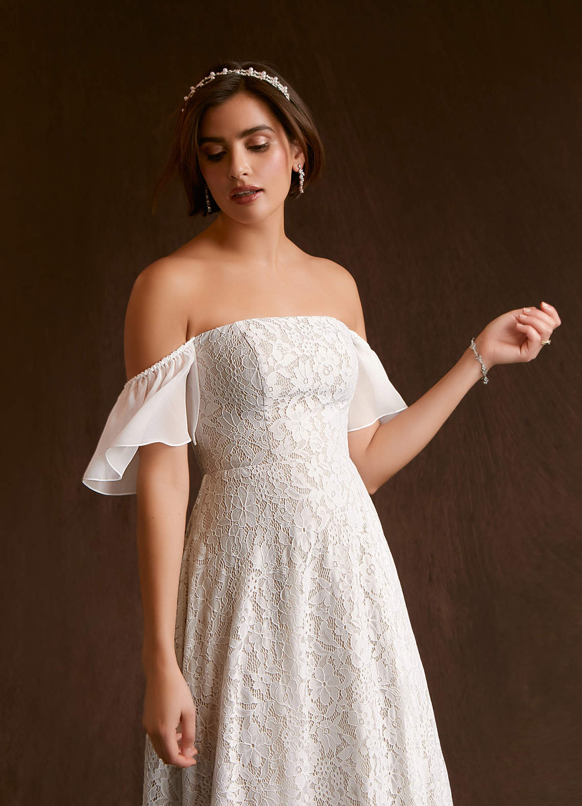 Azazie Cambri Wedding Dresses A-Line Off the Shoulder Lace Floor-Length Dress image1
