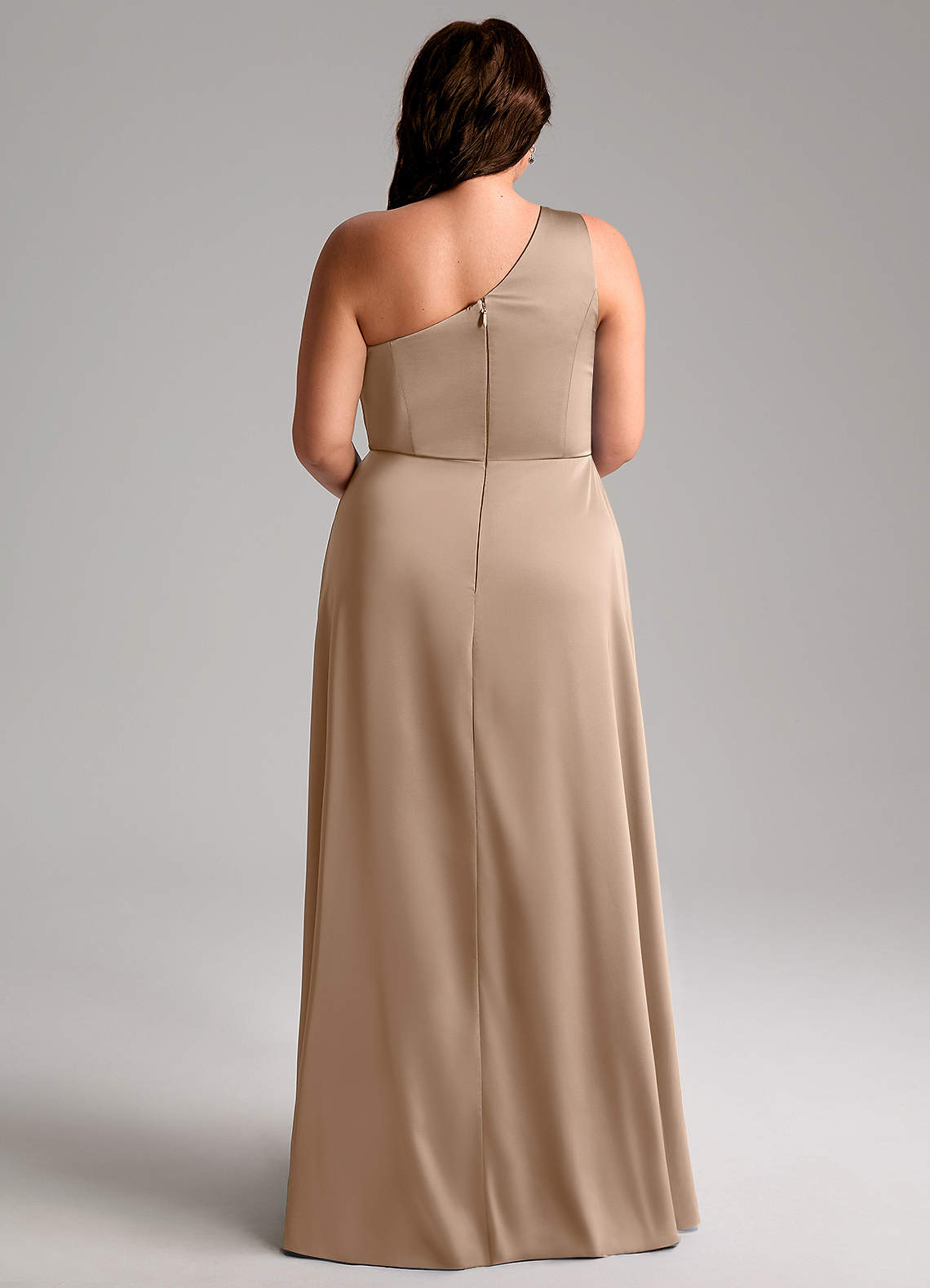 Azazie Brooke Vestidos de damas de honor Vestido de Gris Pardo de Satén Elástico de Corte en A con Hombro unilateral image9