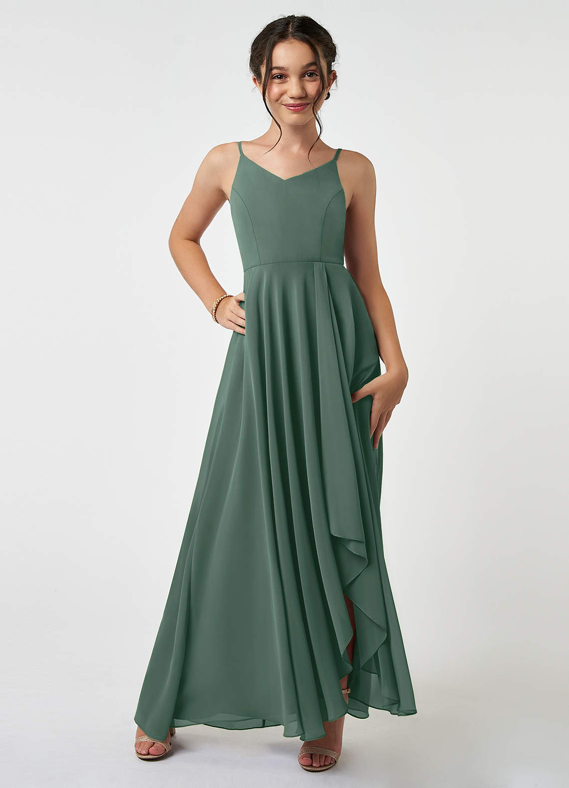 Azazie Collette Junior A-Linie Gestreift Chiffon Kleid Seemoos image1