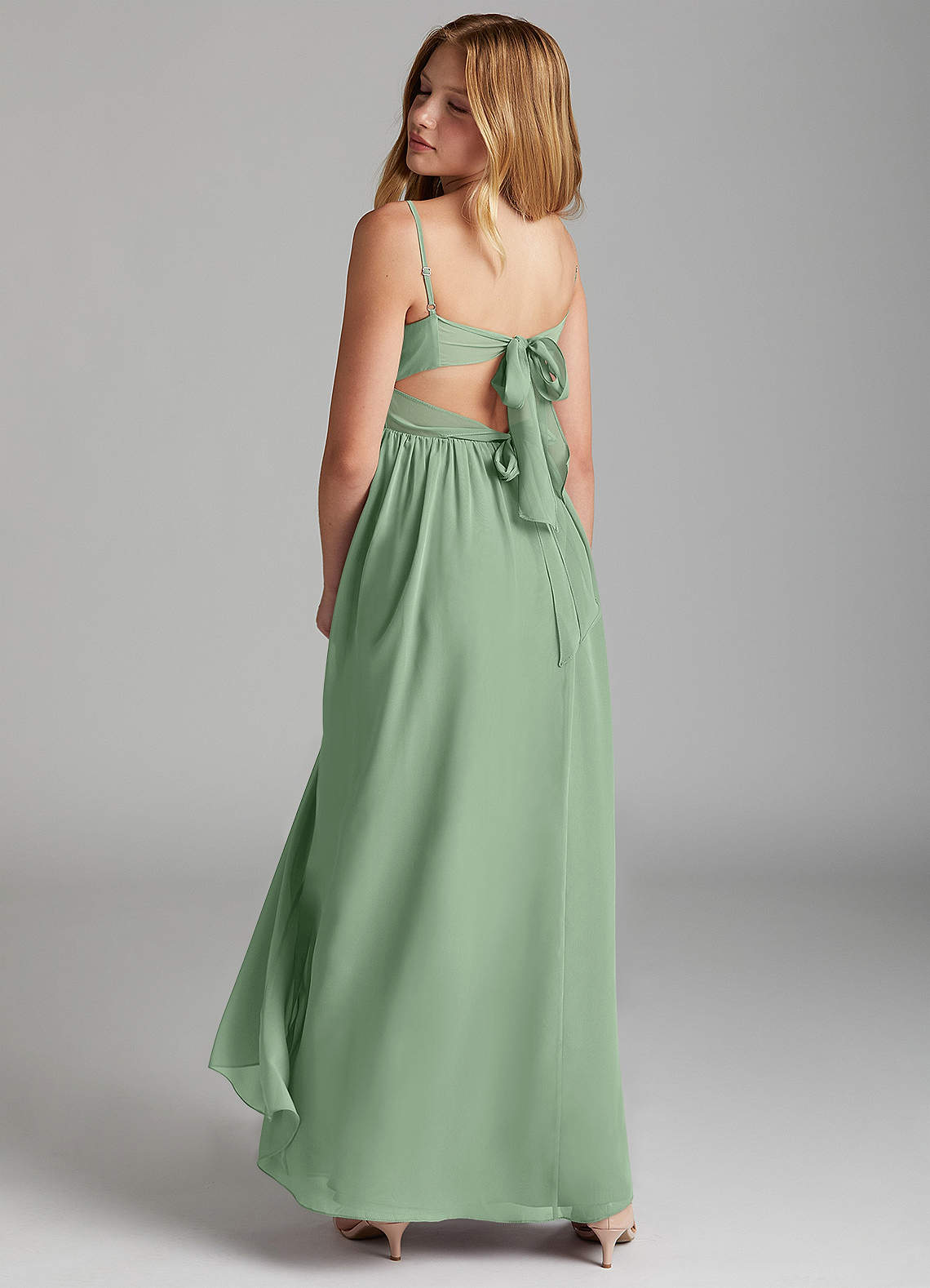 Azazie Zeya Junior Eucalyptus A-Line Chiffon Dress image4