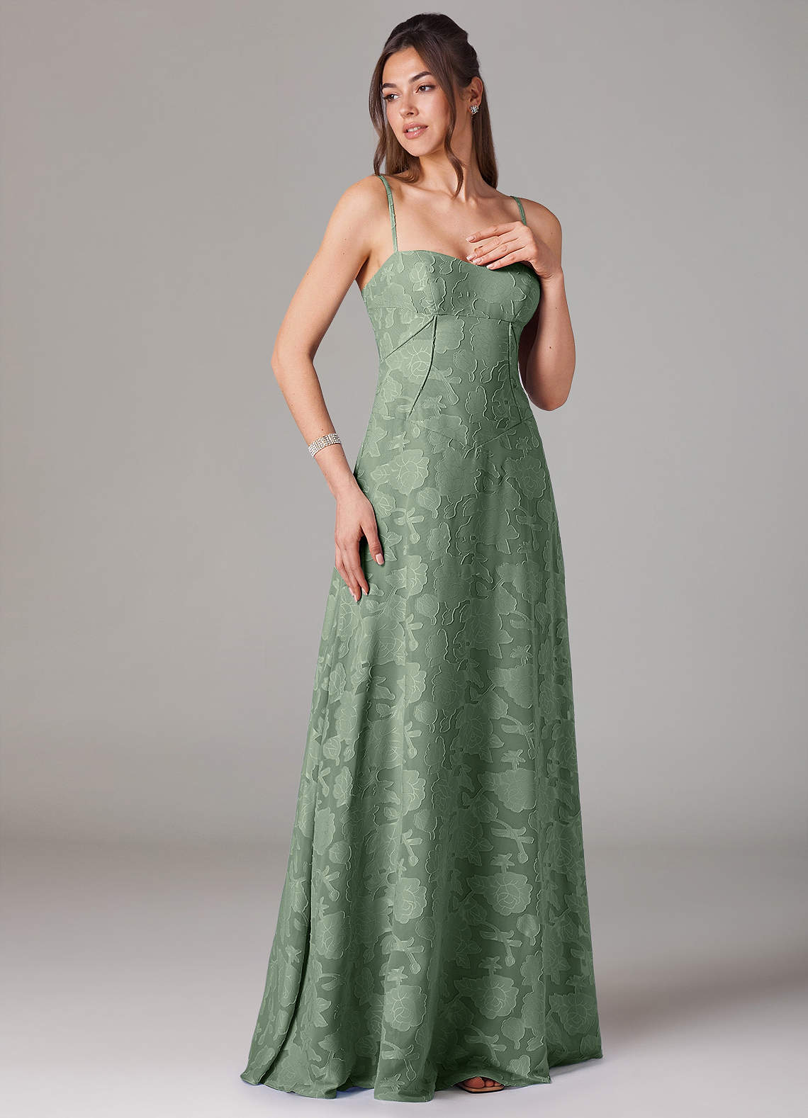 Azazie Valentine Bridesmaid Dresses Matcha A-Line Sweetheart Neckline Floral Burnout Dress image2