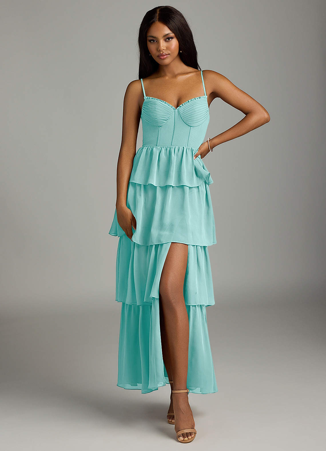 Azazie Kaiden Bridesmaid Dresses Aqua A-Line Sweetheart Neckline Chiffon Dress image1