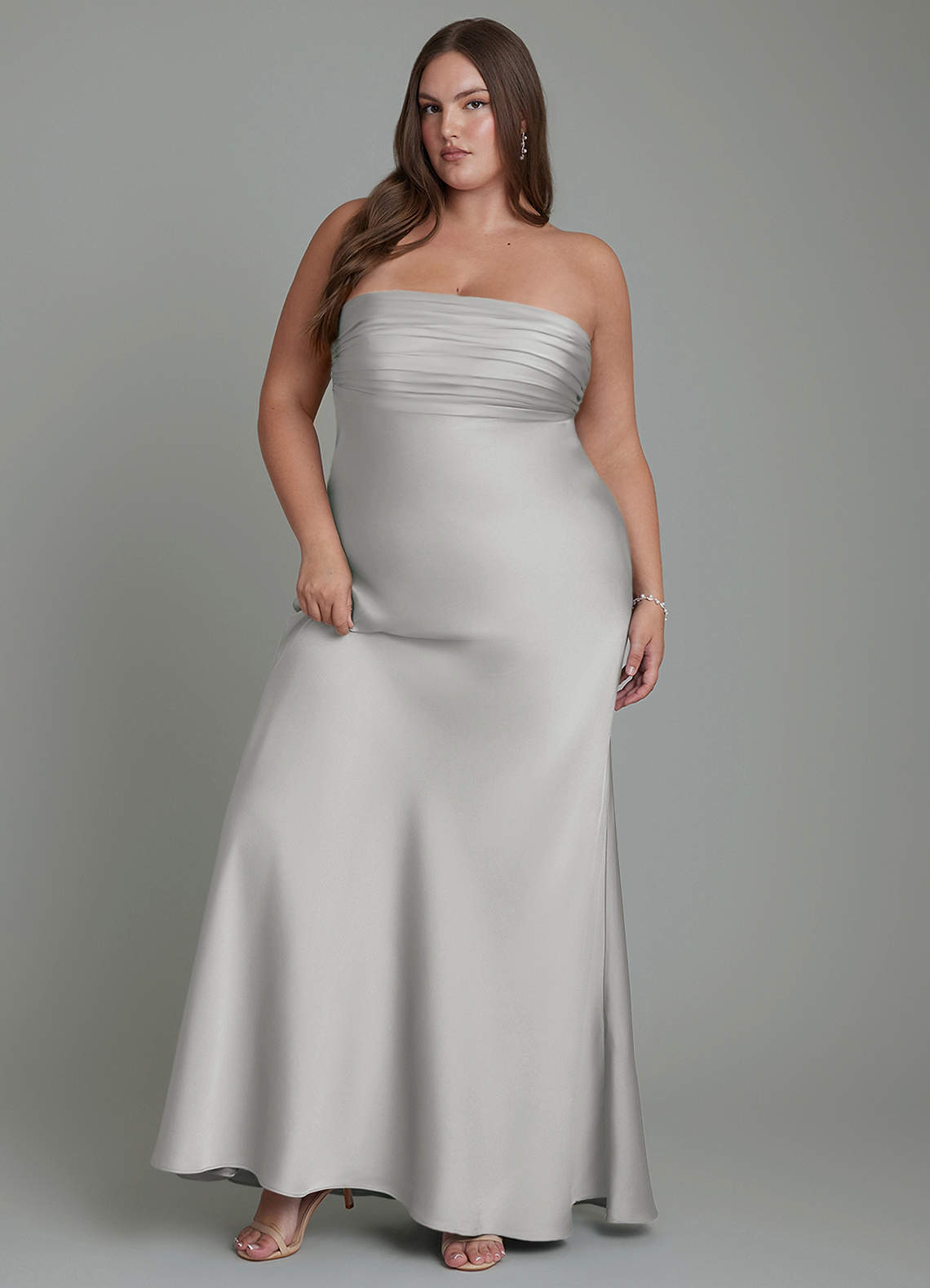 Azazie Saylor Bridesmaid Dresses Silver Mermaid Strapless Stretch Satin Dress image10