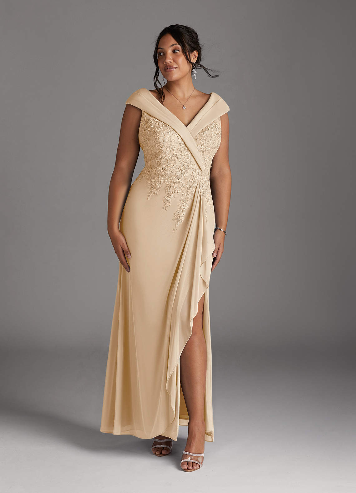 Azazie Calathea Mother of the Bride Dresses Champagne A-Line Lace Dress image1